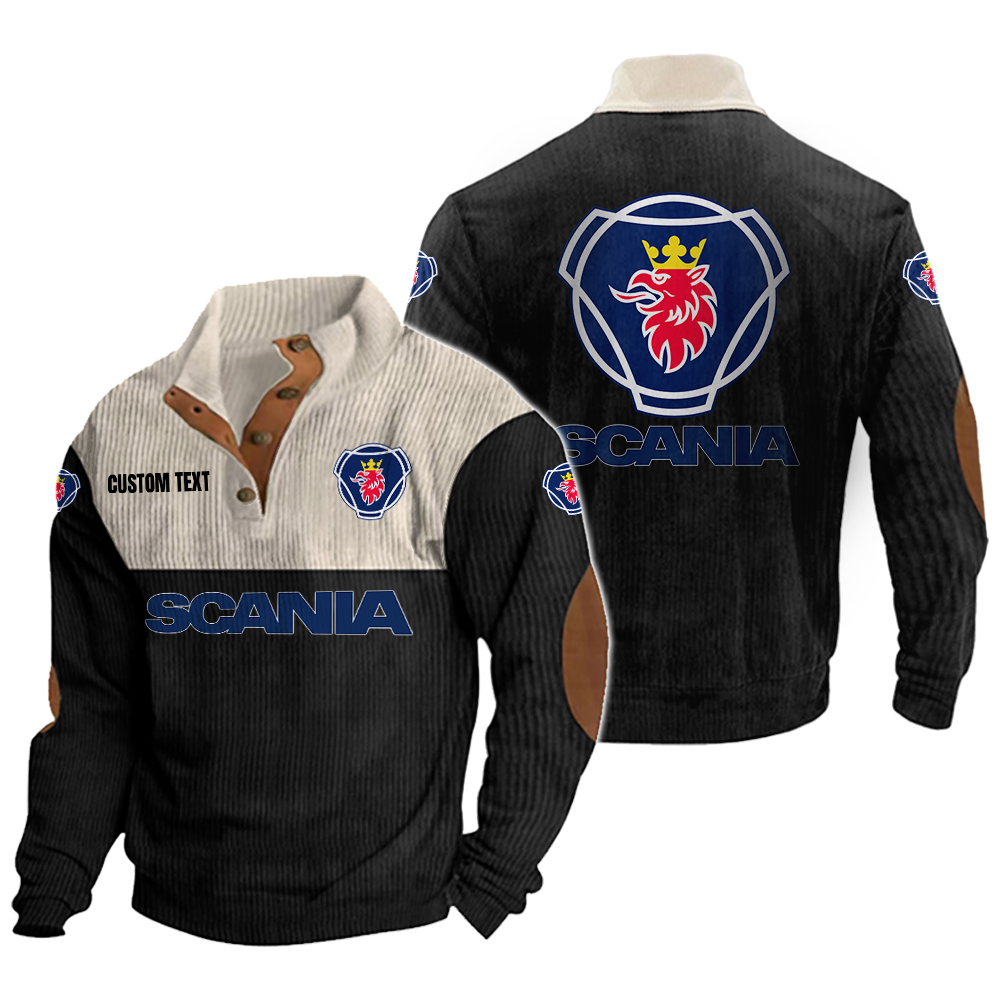 Scania Men's Corduroy Casual Stand Collar Sweatshirts Vintage Color Customize Name and Logo