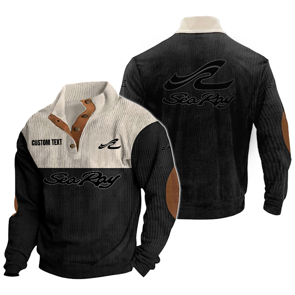 Sea Ray Men's Corduroy Casual Stand Collar Sweatshirts Vintage Color Customize Name and Logo