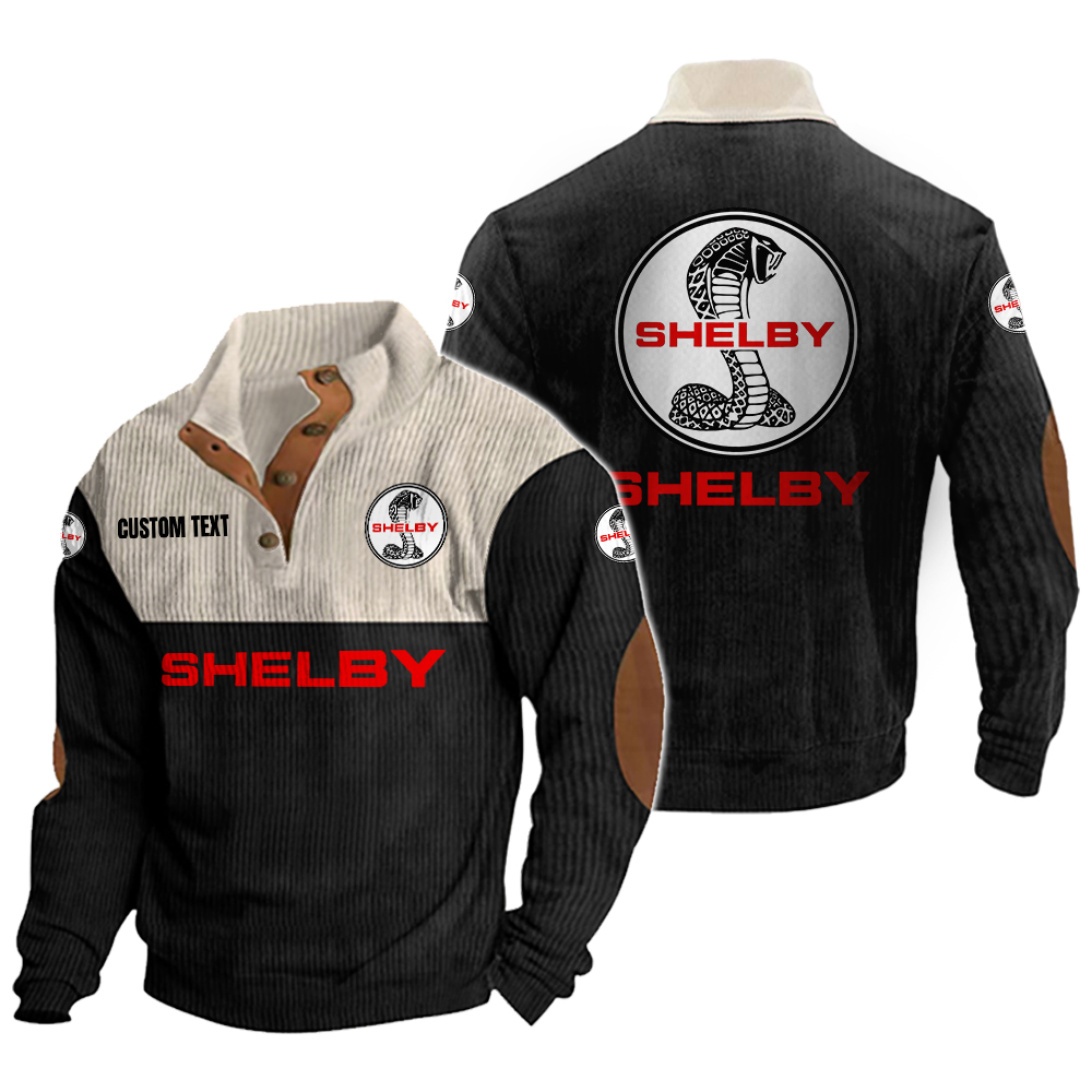 shelby cobra Men's Corduroy Casual Stand Collar Sweatshirts Vintage Color Customize Name and Logo