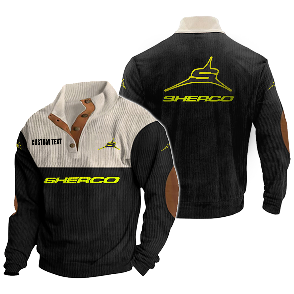 Sherco Men's Corduroy Casual Stand Collar Sweatshirts Vintage Color Customize Name and Logo