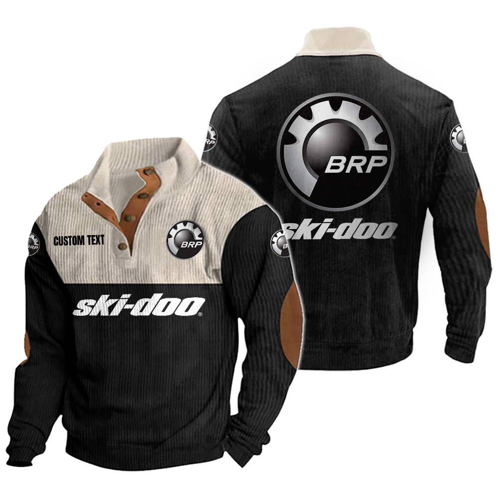 Ski Doo Men's Corduroy Casual Stand Collar Sweatshirts Vintage Color Customize Name and Logo