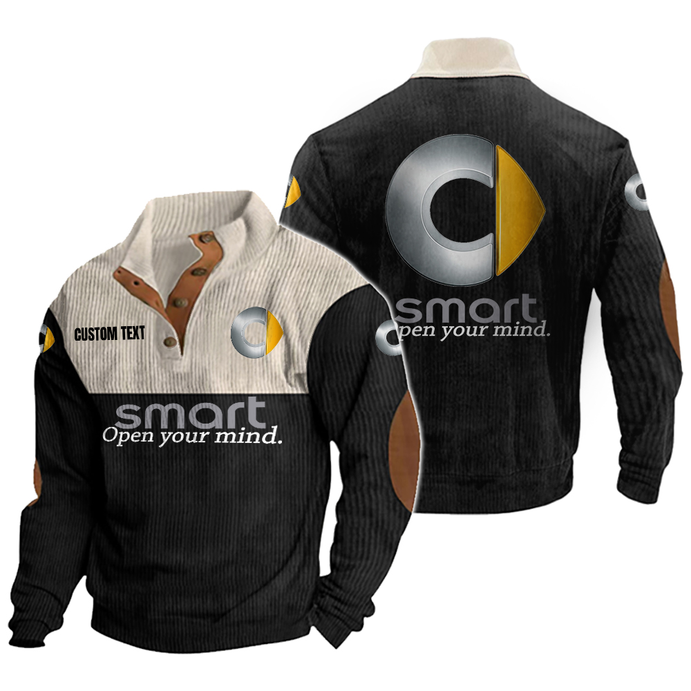 Smart Men's Corduroy Casual Stand Collar Sweatshirts Vintage Color Customize Name and Logo