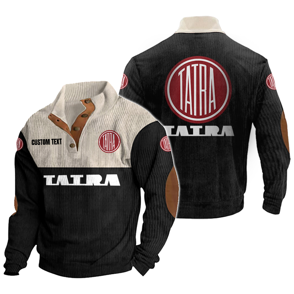Tatra Men's Corduroy Casual Stand Collar Sweatshirts Vintage Color Customize Name and Logo
