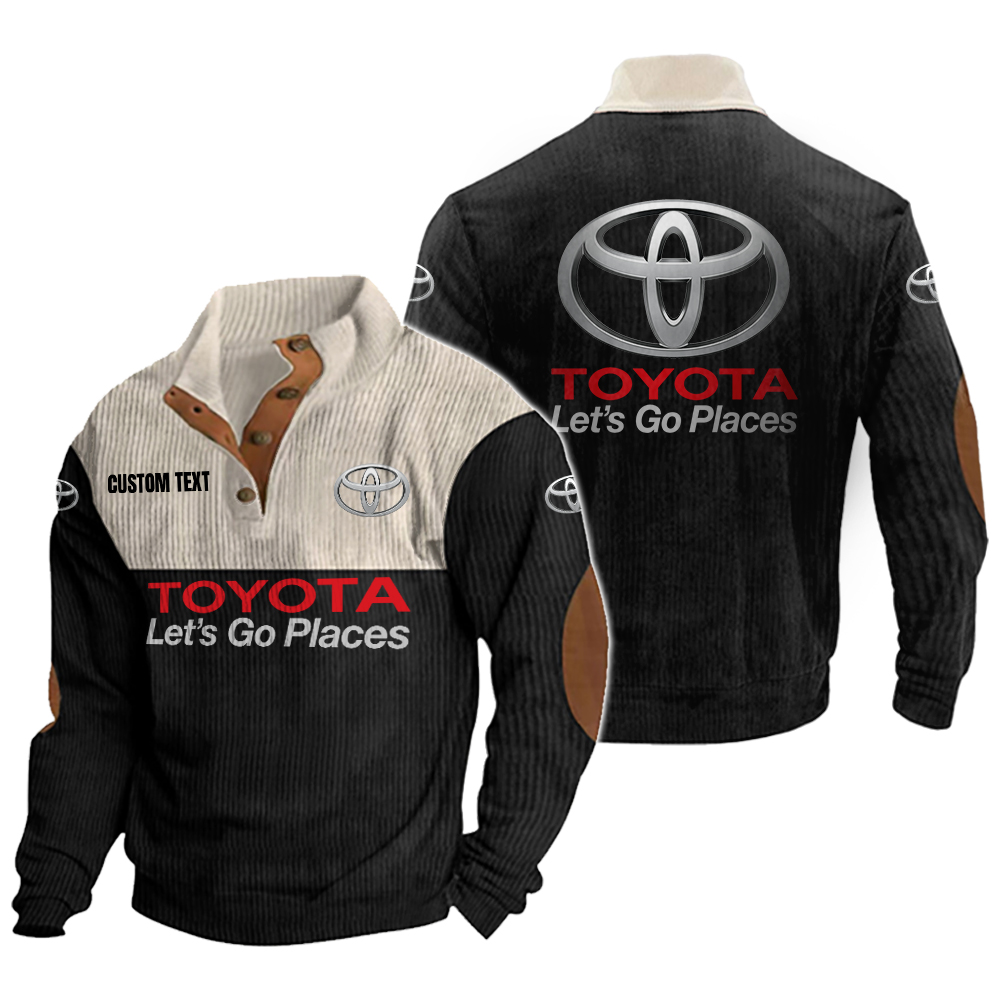 Toyota Men's Corduroy Casual Stand Collar Sweatshirts Vintage Color Customize Name and Logo