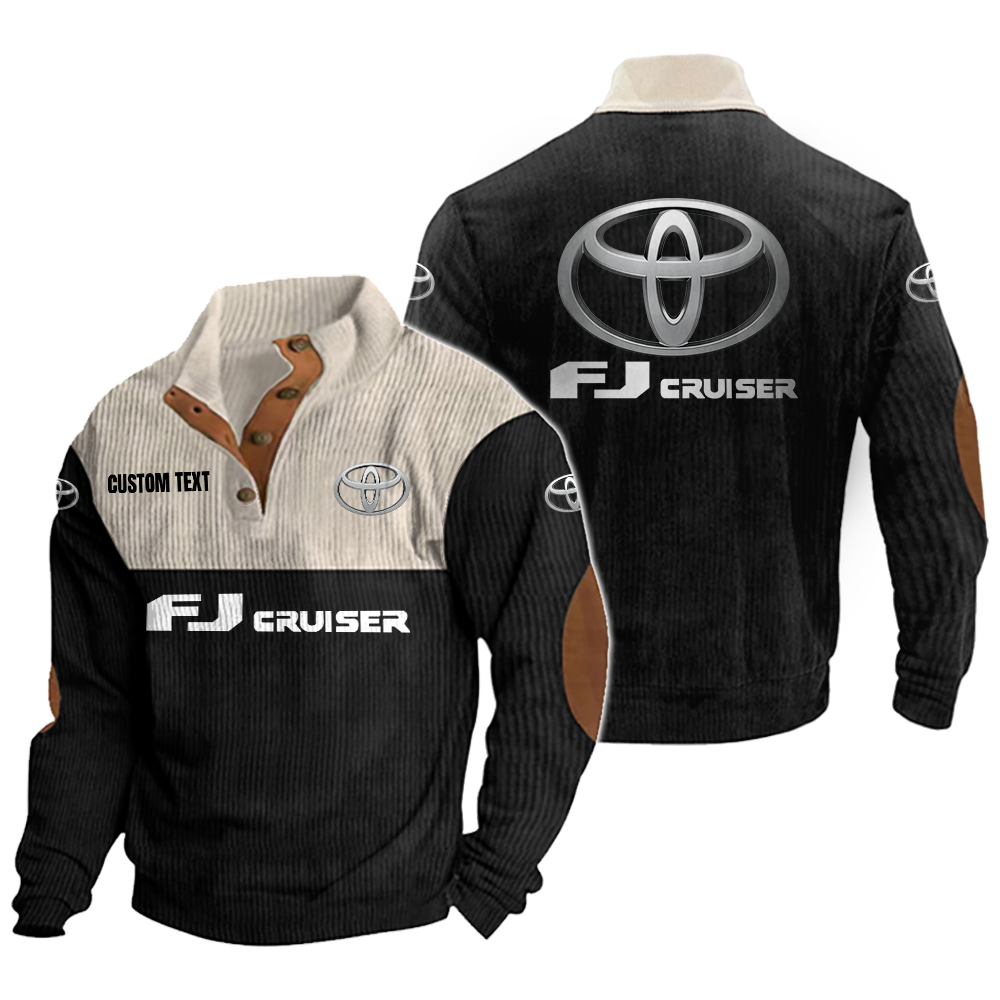 toyota fj cruiser Men's Corduroy Casual Stand Collar Sweatshirts Vintage Color Customize Name and Logo