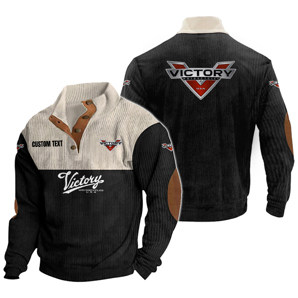 Victory Motorcycles Men's Corduroy Casual Stand Collar Sweatshirts Vintage Color Customize Name and Logo