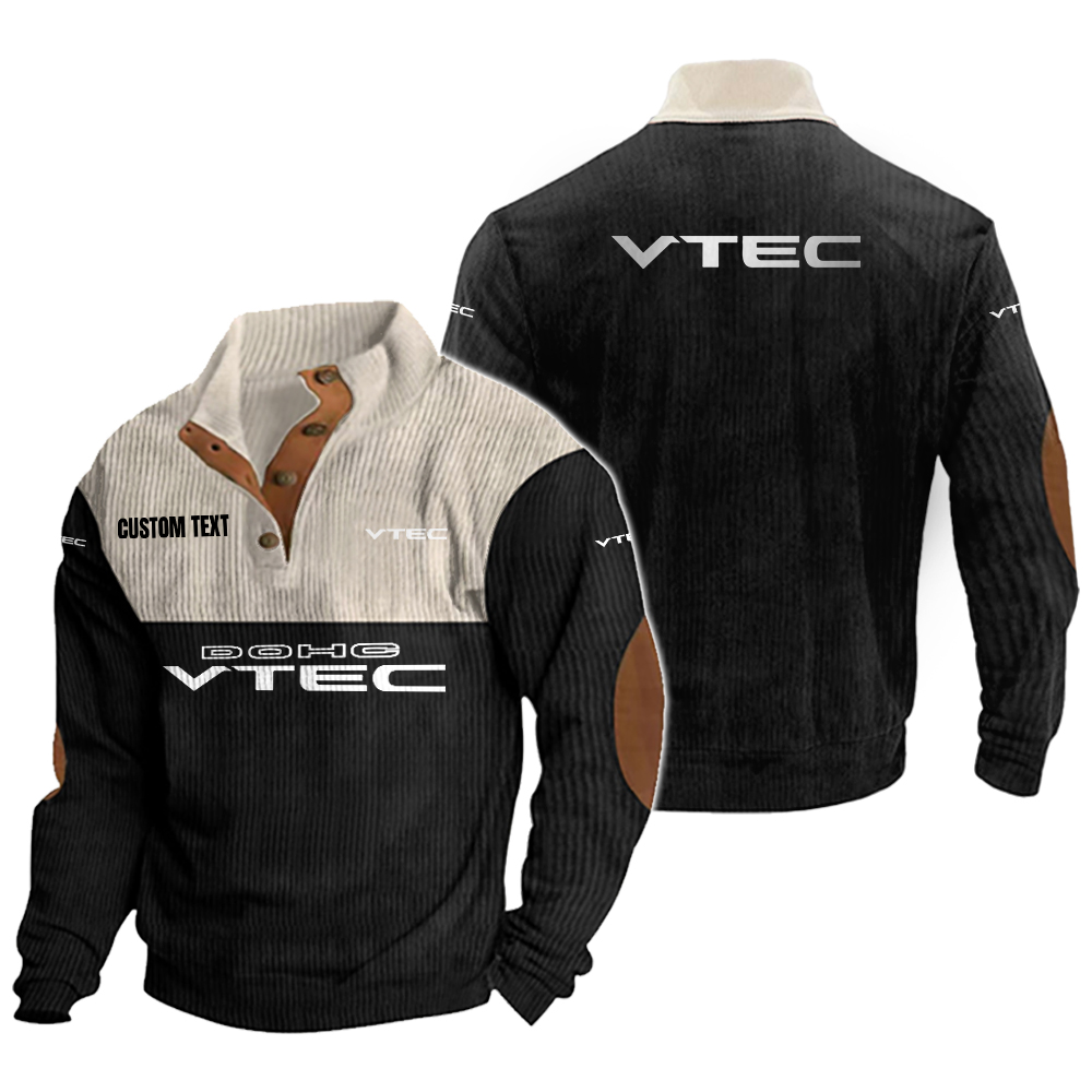 VTEC Men's Corduroy Casual Stand Collar Sweatshirts Vintage Color Customize Name and Logo
