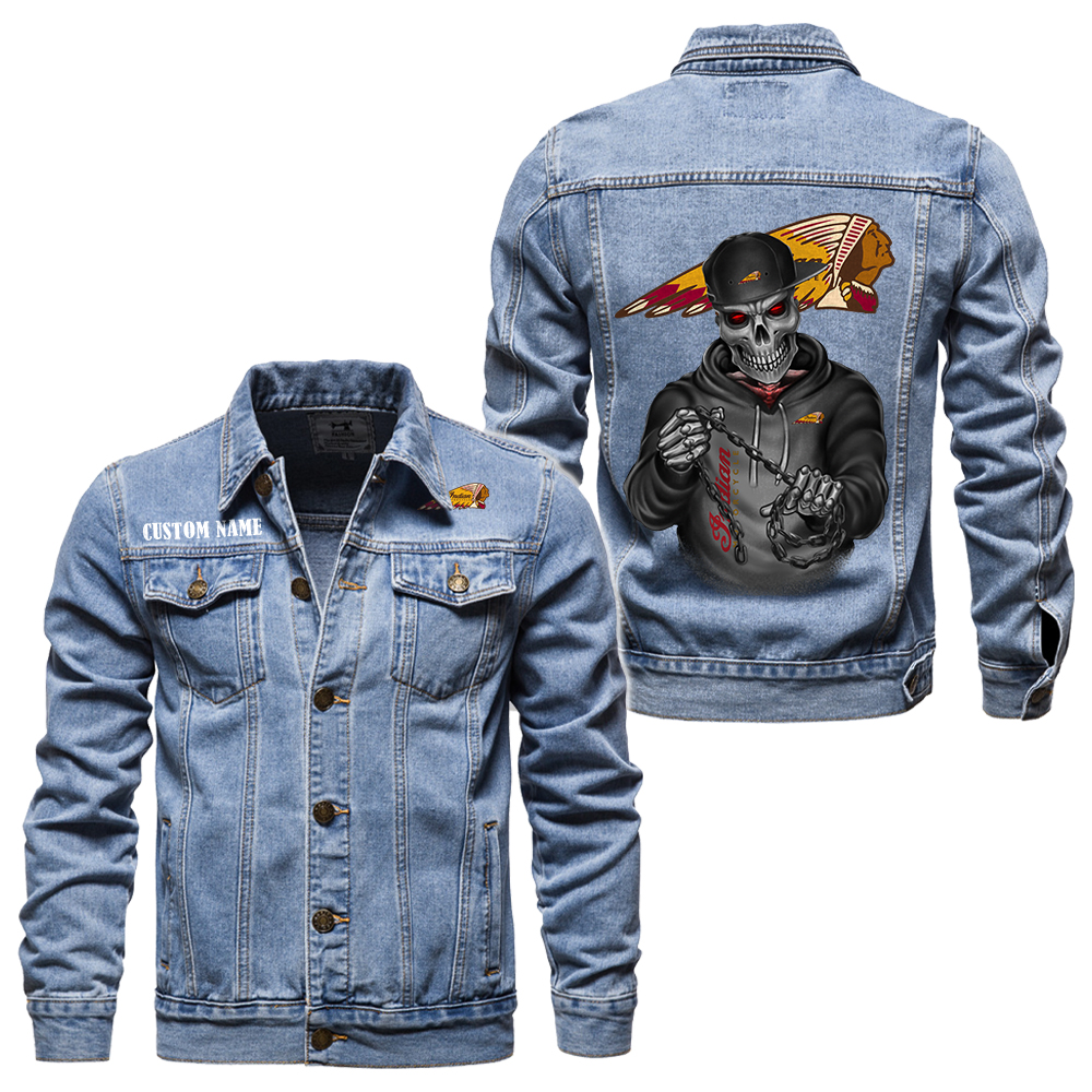 Indian Denim jacket Vintage Style Black, Light-Blue and Dark-Blue Color, Customize name, Logo Car or motor model, Denim clothing