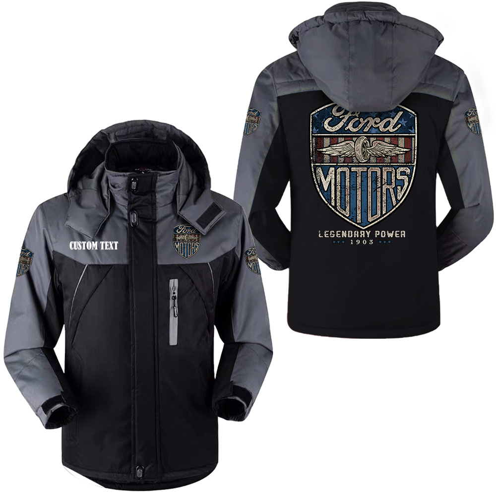 Ford Legendary Power 1903, Ford Motor Company Vintage Windbreaker Ski Jacket, Hooded fleece long jacket Customize Name,Customize Logo Car or Motorcycles model