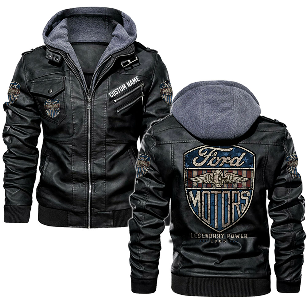 Ford Legendary Power 1903, Ford motor company Vintage full style leather jackets, black and brown vintage style, customize name and number