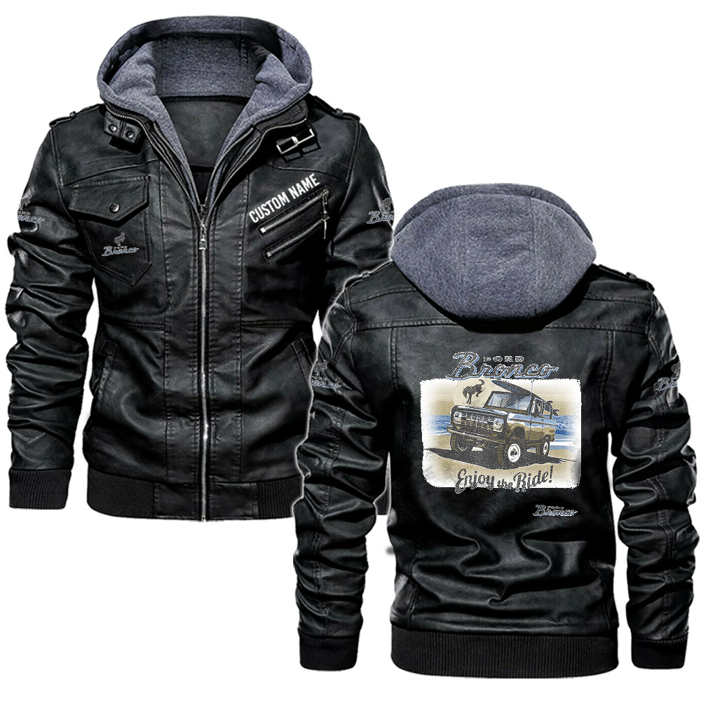 Ford Bronco, Ford motor company full style leather jackets, black and brown vintage style, customize name and number
