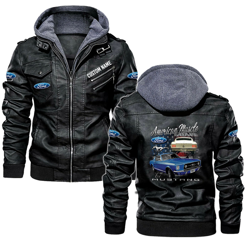 Ford American Muscle Mustang, Ford motor company full style leather jackets, black and brown vintage style, customize name and number