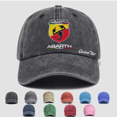 Abarth Personalized Embroidered Hat, Unisex Vintage Washed Distressed Cap, Retro Adjustable Dad Hats, Baseball Hat for Men Women