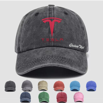 Tesla Motors Personalized Embroidered Hat, Unisex Vintage Washed Distressed Cap, Retro Adjustable Dad Hats, Baseball Hat for Men Women