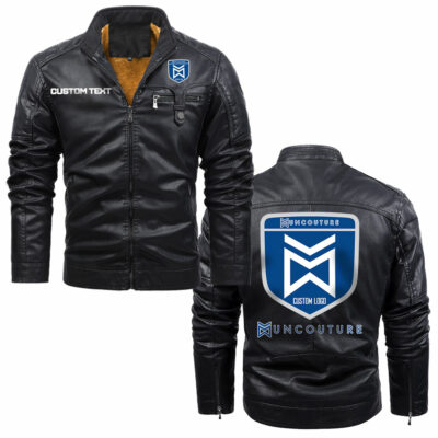 Muncouture Zip Pocket Motorcycle Plus Fleece Leather Jacket, vintage style, customize name and any logo