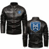 Muncouture Collar Leather jackets, black and brown vintage style, customize name and any logo