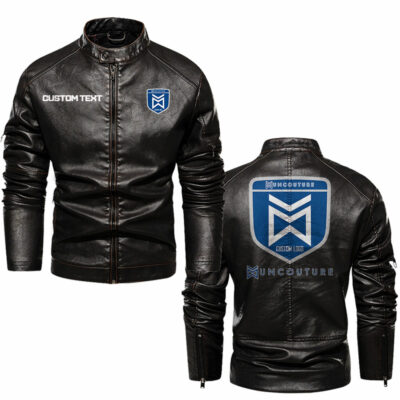Muncouture Collar Leather jackets, black and brown vintage style, customize name and any logo