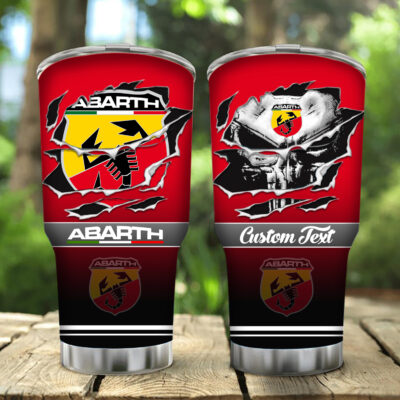 Abarth Logo Brand Custom Name, Irregular Tumbler, Tumbler Stainless Steel Water Bottle, Travel Coffee Mug Cup