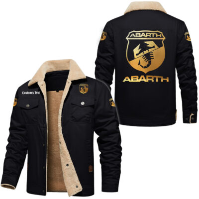Abarth Golden Logo Cargo Fleece Lined Cotton Jacket, vintage style, customize name and any logo