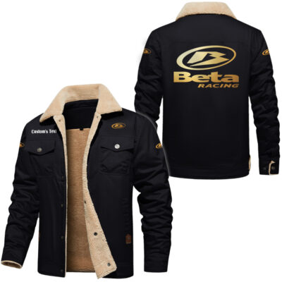 Beta Racing Golden Logo Cargo Fleece Lined Cotton Jacket, vintage style, customize name and any logo