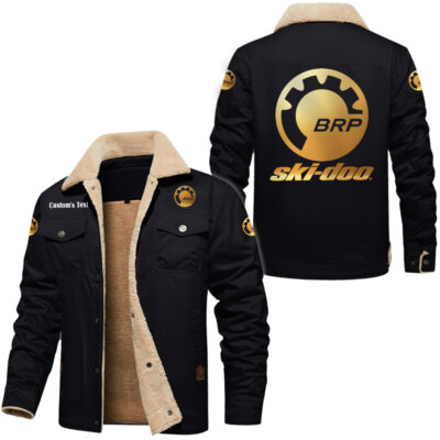Ski Doo Golden Logo Cargo Fleece Lined Cotton Jacket, vintage style, customize name and any logo