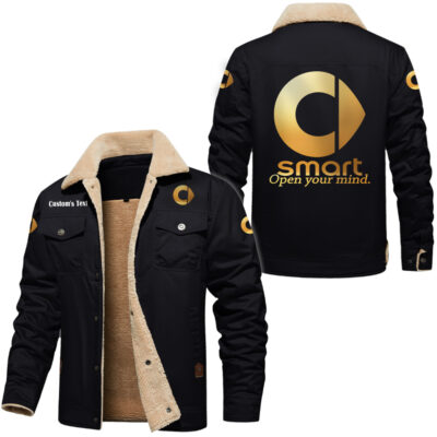 Smart Golden Logo Cargo Fleece Lined Cotton Jacket, vintage style, customize name and any logo