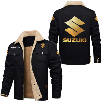 Suzuki Golden Logo Cargo Fleece Lined Cotton Jacket, vintage style, customize name and any logo