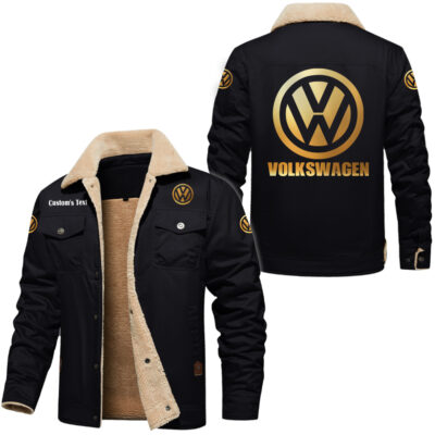Volkswagen Group Golden Logo Cargo Fleece Lined Cotton Jacket, vintage style, customize name and any logo