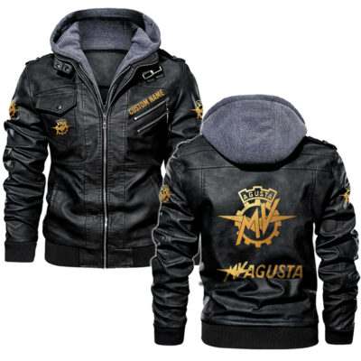 MV Agusta Golden Logo full style leather jackets, black and brown vintage style, customize name and logo