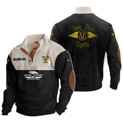 Boss Hoss Men's Corduroy Casual Stand Collar Sweatshirts Vintage Color Customize Name and Logo