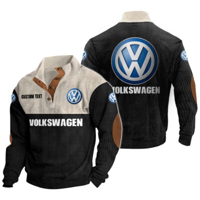 Volkswagen Group Men's Corduroy Casual Stand Collar Sweatshirts Vintage Color Customize Name and Logo